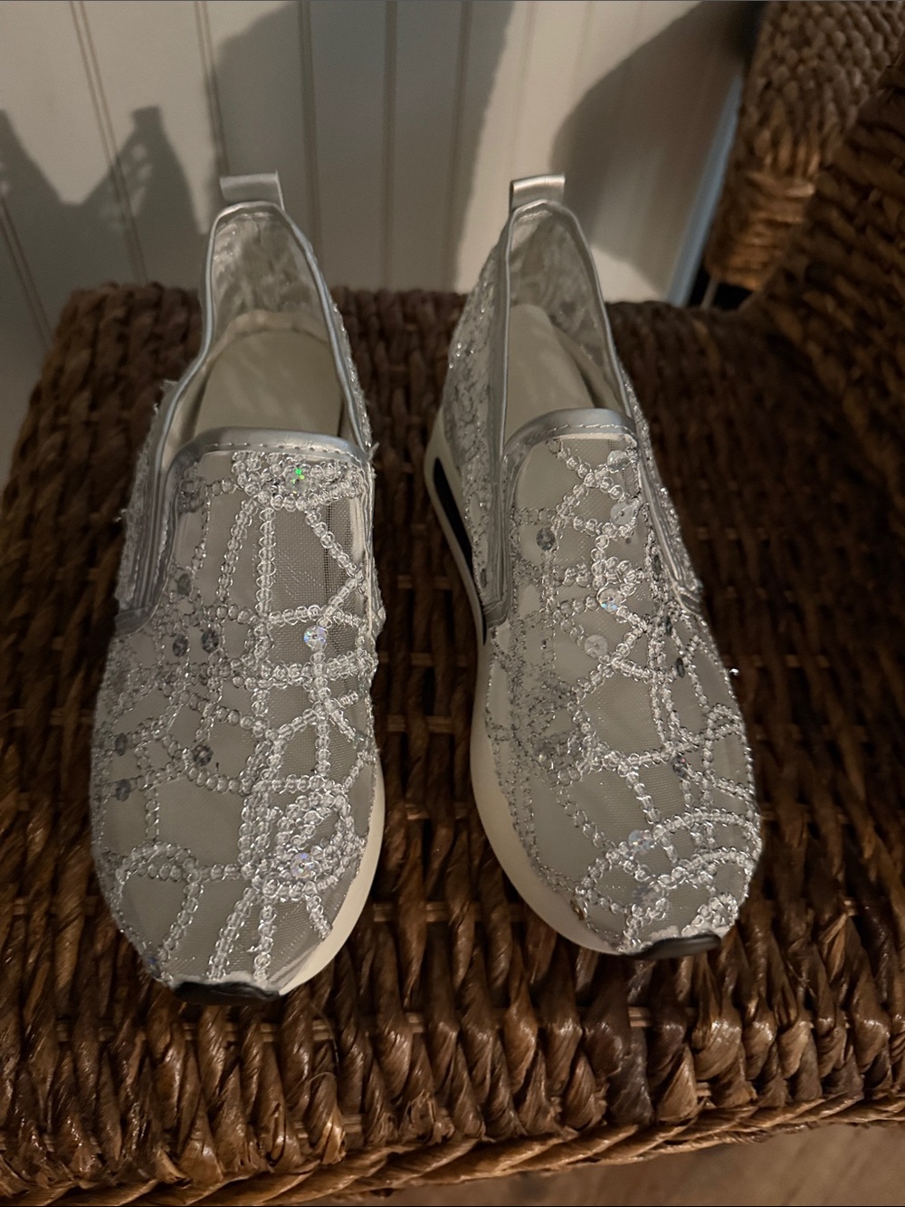 Amazon Essentials Silver Embellished Slip-On Sneakers